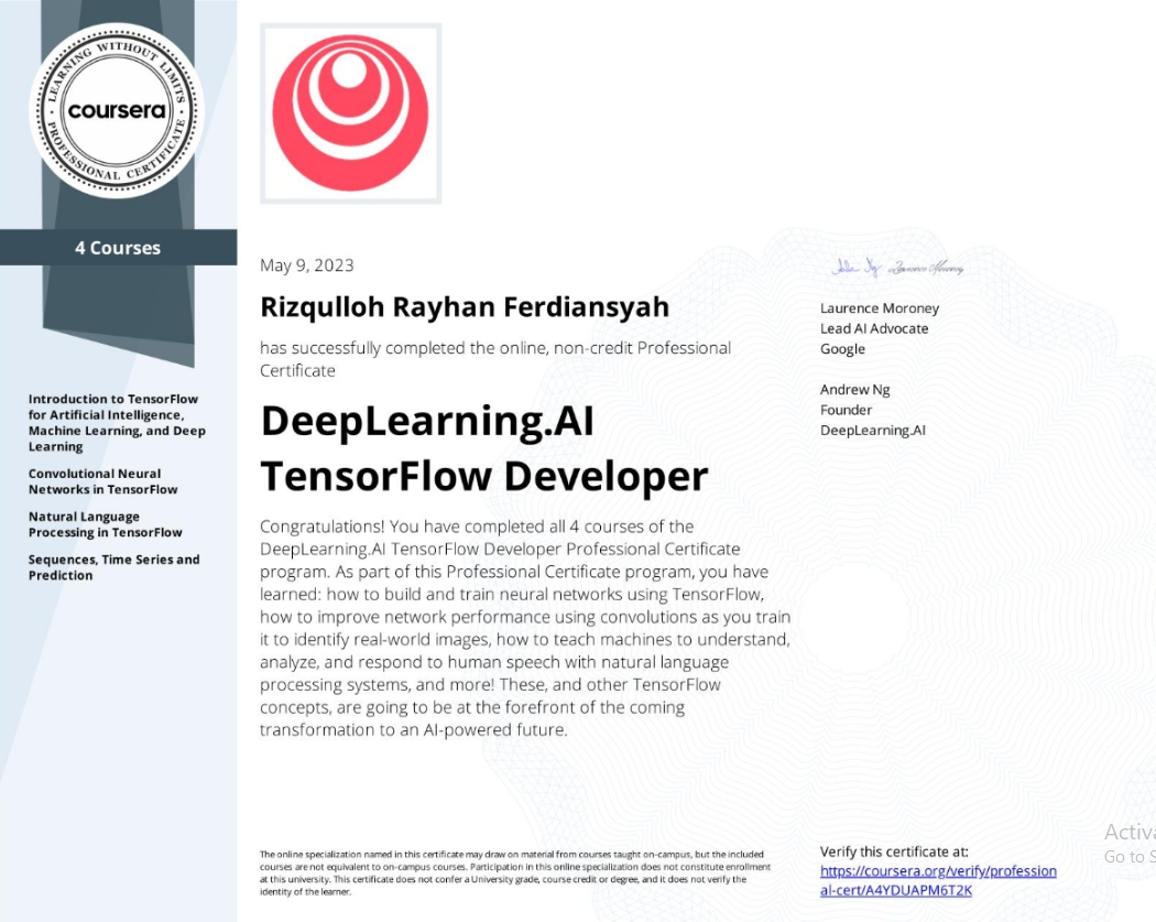 DeepLearning.AI TensorFlow Developer Spesialisasi